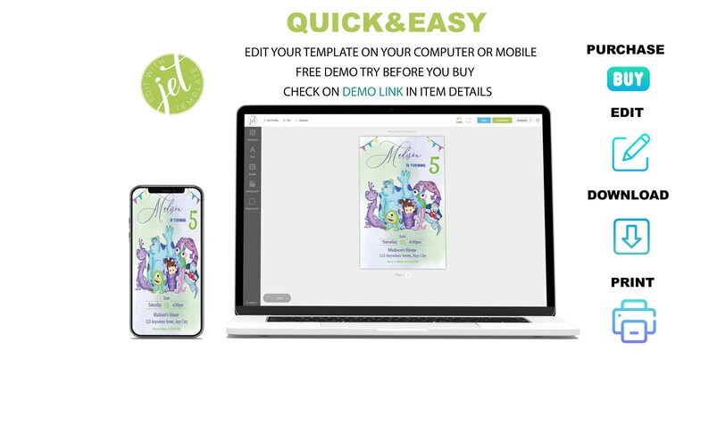 Editable Monsters Inc Birthday Invitation Template, Printable Monsters ...