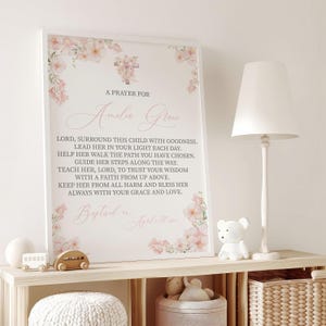 Wildflower Baptism Prayer Wall Art Girls, Personalized Christening Gift, Printable Baptism Gift, Custom Floral Prayer Sign
