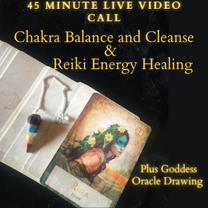VIDEO llamada EN VIVO de 45 minutos Sanación energética de Reiki y equilibrio y limpieza de chakras MÁS Dibujo de tarjeta del Oráculo de la Diosa