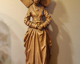 Religión, altura 60 cm, Virgen María de Borgoña en yeso que parece madera de un monasterio cerrado de la capilla