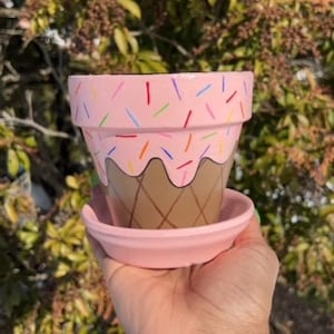 Eis Handbemalte Terrakotta Topf|Indoor Pflanzer|Wohnheim/Wohnkultur|Töpferwaren|Blumentopf|Garten|Handgemachte Keramik|Geburtstagsgeschenk|Sukkulenten