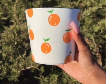 Oranges Hand-Painted Terracotta Pot|Indoor Planter|Dorm/Home Decor|Pottery|Flower Pot|Garden|Handmade Pottery|Birthday Gift|Succulents