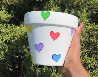 Candy Hearts Hand-Painted Terracotta Pot|Indoor Planter|Dorm/Home Decor|Pottery|Flower Pot|Garden|Handmade Pots|Birthday Gift|Succulent