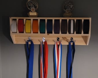 Solid wooden martial arts belt holder