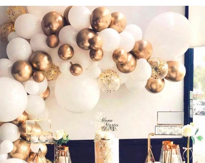White & Gold Chrome Balloon Garland Arch Kit | 117 Piece Kit | Wedding ...