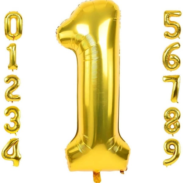 40 INCH GOLD Mylar Foil Number Balloons, Jumbo Number Balloons, Birthday Party Balloons, Anniversary Balloons, Graduation Balloons