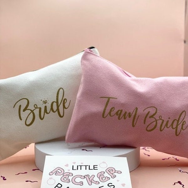 10 PACK Team Bride & Bride Canvas Makeup Bags - Proposal | Best Friend Gift | Wedding Gifts | Bachelorette Party | Bridesmaid Gift | Favors