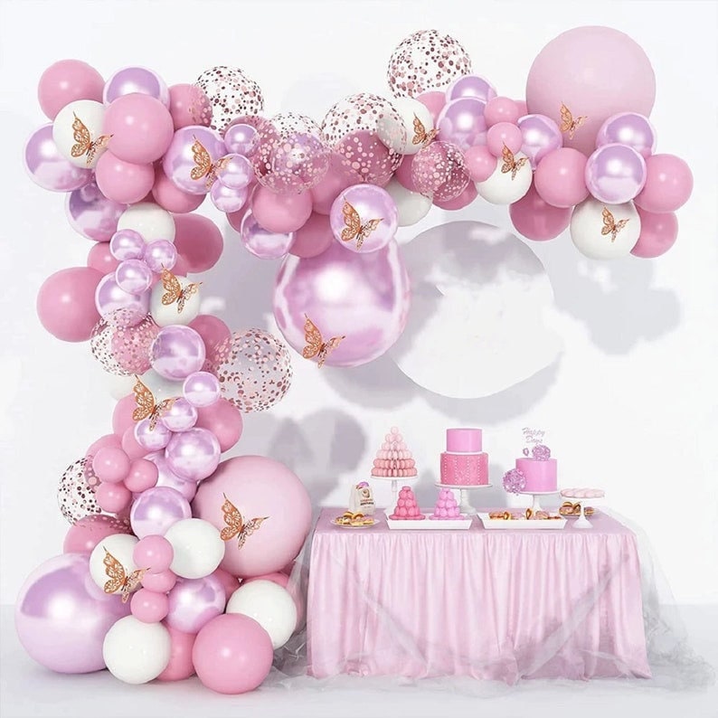 Pink Purple Butterfly Balloon Arch Kit 113 Piece Metallic Confetti Balloon Butterfly Baby Shower Girl Birthday Wedding