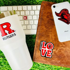 Rutgers Scarlet Knights Stickers: 2 Large 5&quot; for Car,  10 Medium 2&quot; for Water Bottles, 2 Mini Rutgers Sticker Gift Set (14 Stickers)