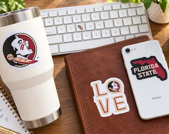Florida State Stickers (14 Pieces) 2 car window (5") + 10 waterbottle (2") + 2 mini keyboard decals FSU Seminoles Gift for Men and Women