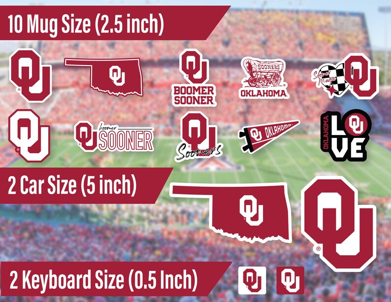 Sooners Graphics Oklahoma Stickers (14 Pieces) 2 Car Window (5