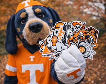 Tennessee Vols Stickers (20 Pieces) 19 water bottle (2") and 1 large car window decalsUniversity of Tennessee Halloween Gift (Spooky Top)