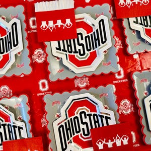 Ohio State Party Supplies Birthday Party, OSU Graduation Decorations, Game Day Football Tableware (49 Pieces, Serves 12) Go Buckeyes!