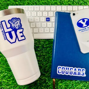 BYU Cougars Stickers (14 Pieces) 2 car window (5&quot;) + 10 waterbottle (2&quot;) + 2 mini keyboard decals BYU Gift for Men and Women