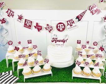 Fournitures de fête Texas A&M : décorations d’anniversaire, de remise de diplômes, de jour de match et de fête de football américain TAMU (45 pièces)