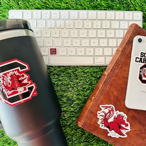 USC Stickers (14 Pieces) 2 car window (5&quot;) + 10 waterbottle (2&quot;) + 2 mini keyboard decals South Carolina Gamecocks Gift for Men and Women