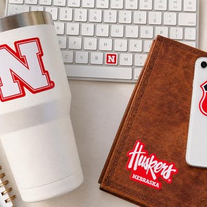 Nebraska Huskers Stickers (14 Pieces) 2 car window (5") + 10 waterbottle (2") + 2 mini keyboard decals Nebraska Gift for Men and Women