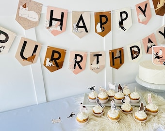 Cat Party Decorations includes Birthday Banner, Cake Topper, Cupcake Toppers and Cat Party Supplies for Cat Lovers (30 Pcs)