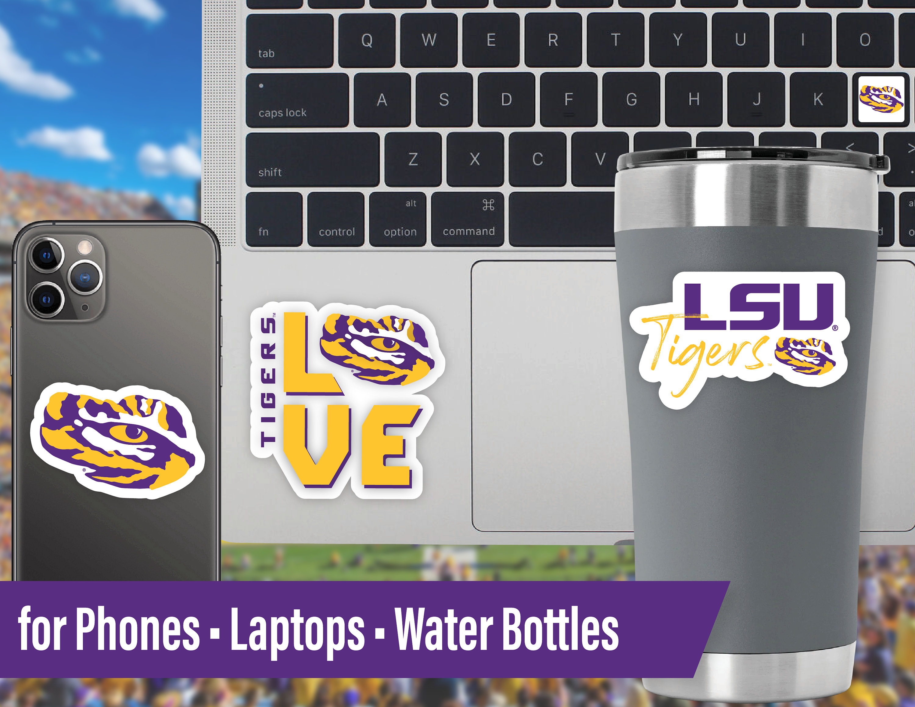 Desert Cactus LSU Tigers Geaux Vinyl Decal - 16 Inch, Officially Licensed Sticker For Laptop, Car, Water Bottle