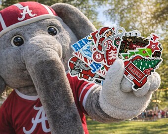 Alabama Crimson Tide Stickers (20 Pieces) 19 water bottle (2") and 1 large car window  decals University of Alabama Bulldogs Christmas Gift