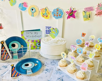 It’s My Bird-Day Party Supplies for Birthday Party Set with Plates and Tablecloth and Banner Set with Cupcake Toppers Mo Willems Pigeon Book