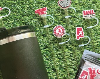 Alabama Crimson Tide Straw Covers (10 millimeter) Bama Gift Set (6 Pieces) for Large Stanley & Simple Modern 40oz Water Bottle (10 mm straw)