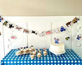 Blue Truck Party Decorations Farm Animal Birthday Party Supplies with 8FT Banner, Cake Topper, 4 Hanging Swirls, 24 Cupcake Toppers (42 Pcs)