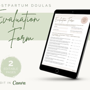 Postpartum Doula Evaluation Form | Editable Canva Template | Printable | Instant Digital Download | Minimalist Design | Customizable