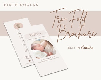 Birth Doula Tri-fold Brochure | Double Sided | Customizable | Editable Canva Template | Instant Download | Printable | Minimalist Design