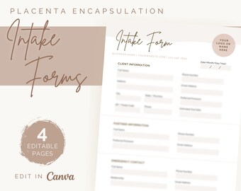 Placenta Encapsulation Service Intake Forms | Editable Template | Printable | Digital Download | Minimalist Design | New Clients