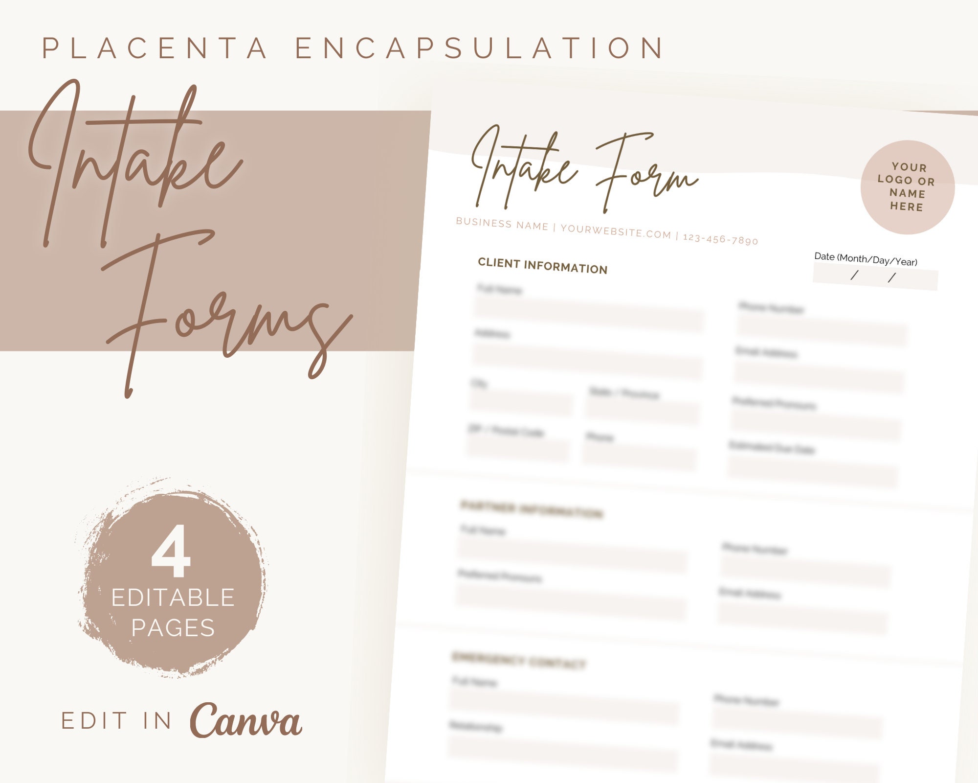 Placenta Encapsulation Service Intake Forms | Editable Template ...