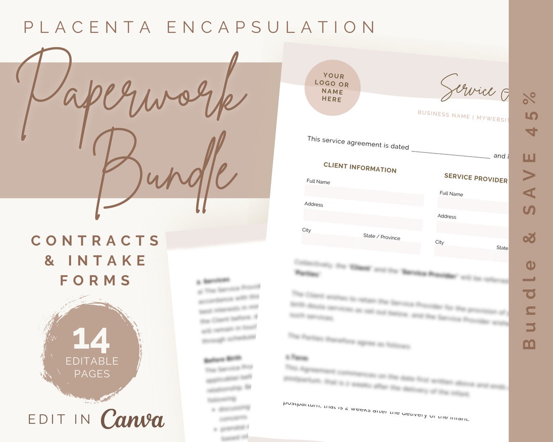 Placenta Encapsulation Contracts and Intake Forms | Invoice and Receipt ...
