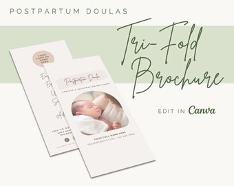 Postpartum Doula Tri-fold Brochure | Double Sided | Customizable | Editable Canva Template | Instant Download | Birth work | Printable