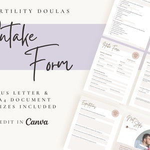 Fruchtbarkeit Doula Intake Form | Fruchtbarkeitsspezialist | Individualisierbar | Bearbeitbares Canva Template | Sofort Download | Minimalistisches Design