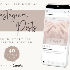 End of Life Doula | 40 Instagram Post Templates | Captions Included | Digital Download | Edit in Canva | Marketing | Branding | Death