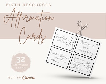 Birth Affirmation Cards | Editable Canva Template | Labor and Delivery | Minimalist Design | Birth Doulas | Pregnancy | Printable