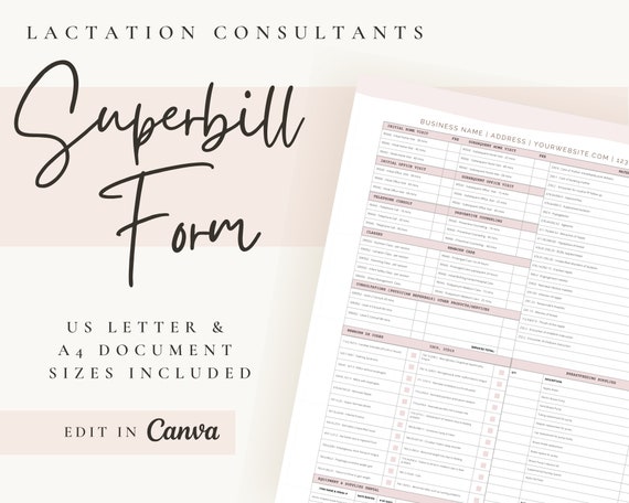 Lactation Consultant Superbill | Client Paperwork | Breastfeeding Counselor | Editable Canva Template | Minimalist Design | Instant Download