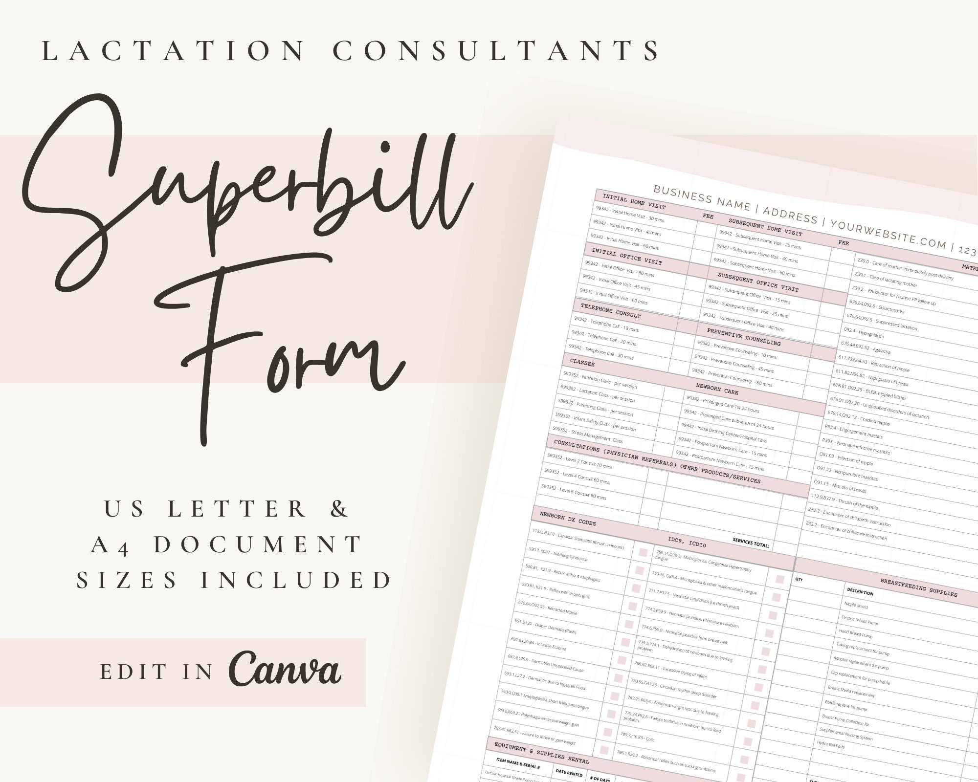 Lactation Consultant Superbill | Client Paperwork | Breastfeeding ...