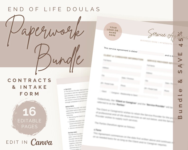 End of Life Doula Contracts and Intake Forms Invoice and - Etsy