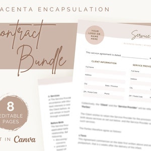 Paquete de contrato de encapsulación de placenta/Esenciales para pequeñas empresas/Acuerdo financiero y de servicio/Exención de responsabilidad/Formulario de autorización de prensa