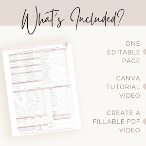 What is included? One editable page, Canva tutorial video and create a fillable PDF video.