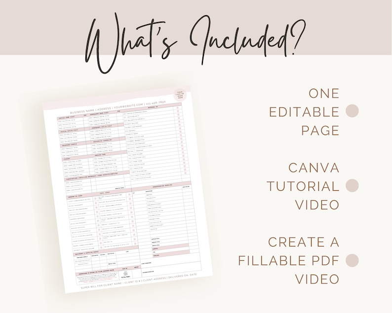 What is included? One editable page, Canva tutorial video and create a fillable PDF video.