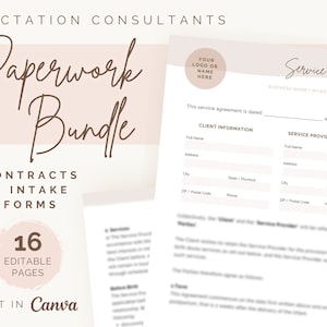 Contrats et formulaires d&#39;admission de consultante en lactation / conseillère en allaitement | Facture et reçu | Paquet de paperasse | Modèle modifiable