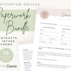 Postpartum Doula Contracts and Intake Forms | Invoice and Receipt ...