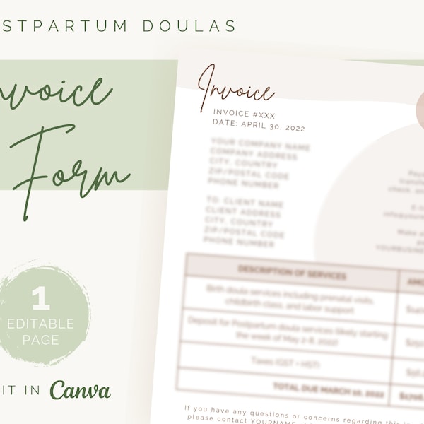 Invoice Template Doula Etsy Invoice Template Doula Etsy