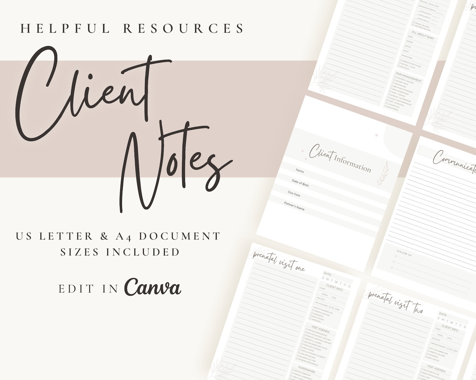Client Notes Sheets Client Notes Pages | Editable Canva Templates | Minimalist Design ...