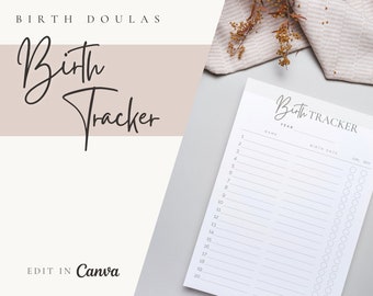 Birth Doula Birth Tracker | Editable Canva Template | Printable PDF | Instant Digital Download | Minimalist Design | Customizable