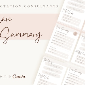 Lactation Consultant / Breastfeeding Counsellor Care Summary | Customizable | Editable Canva Template | Minimalist Design | Care Plan