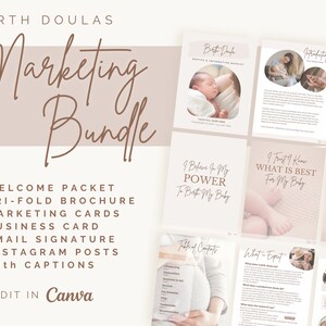 Pacchetto marketing Doula nascita / Pacchetto di benvenuto / Brochure ripiegabile / Post IG con didascalie / Firma e-mail / Biglietti da visita / Download