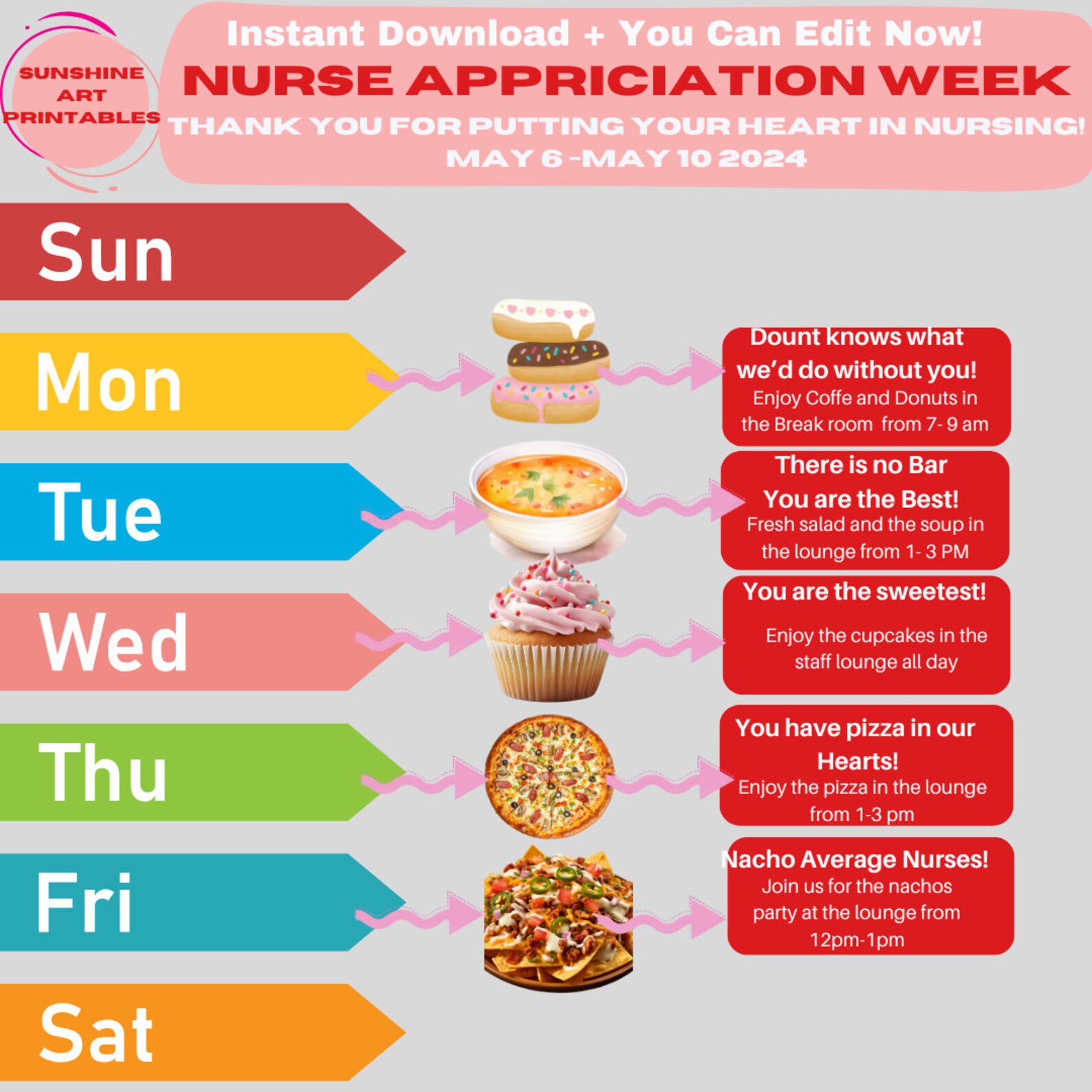 EDITABLE Nurses Appreciation Week Itinerary Poster National Nurse Appreciation Week Etsy
